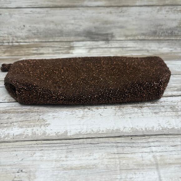 VTG Bag By Josef Beaded Clutch Purse Bronze Metallic Zip Top Evening Glam Disco - Picture 6 of 12